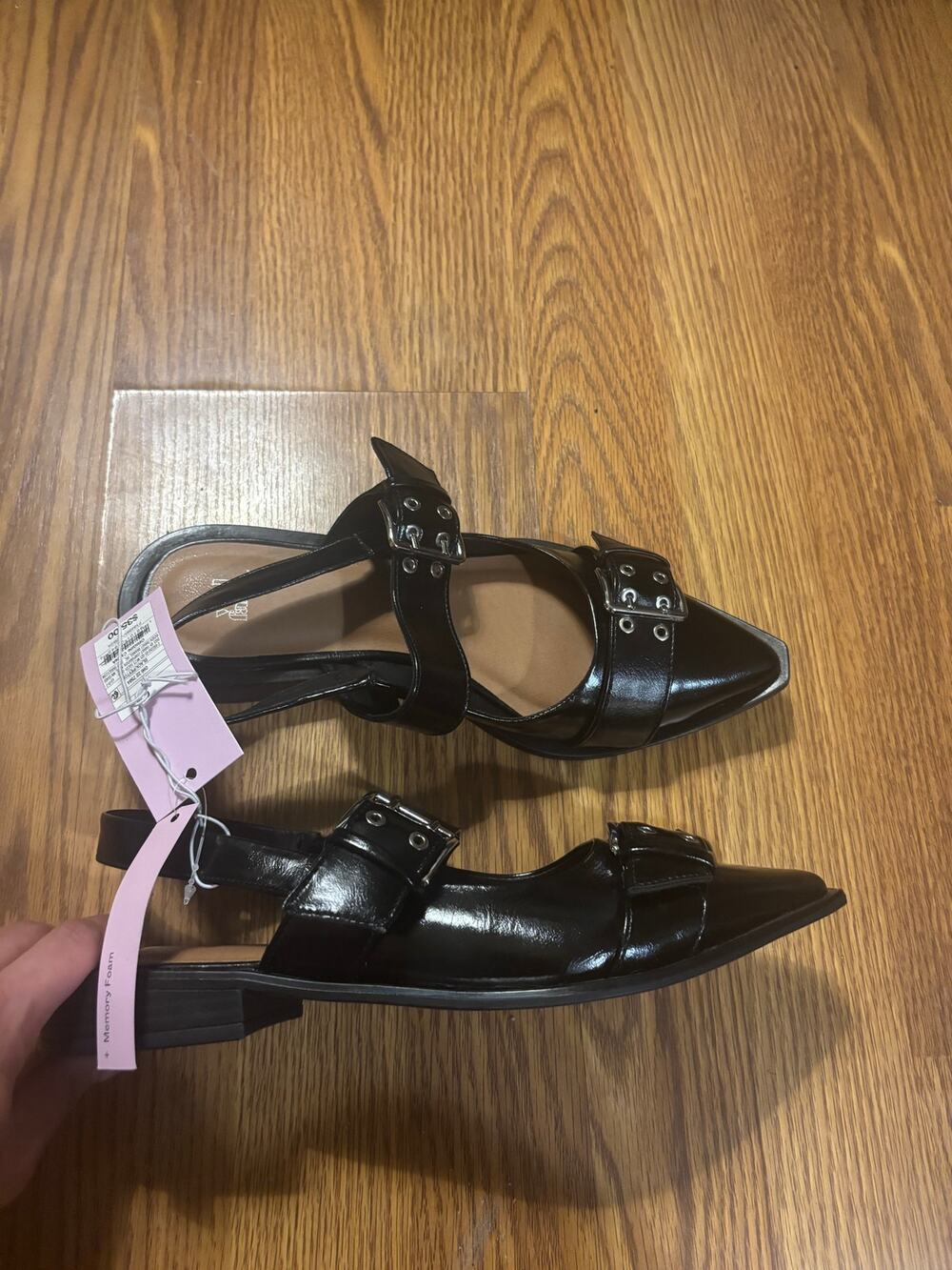 NWT Wild Fable Black Leather Buckle Slingback Goth Grunge Pointed Toe Flats
